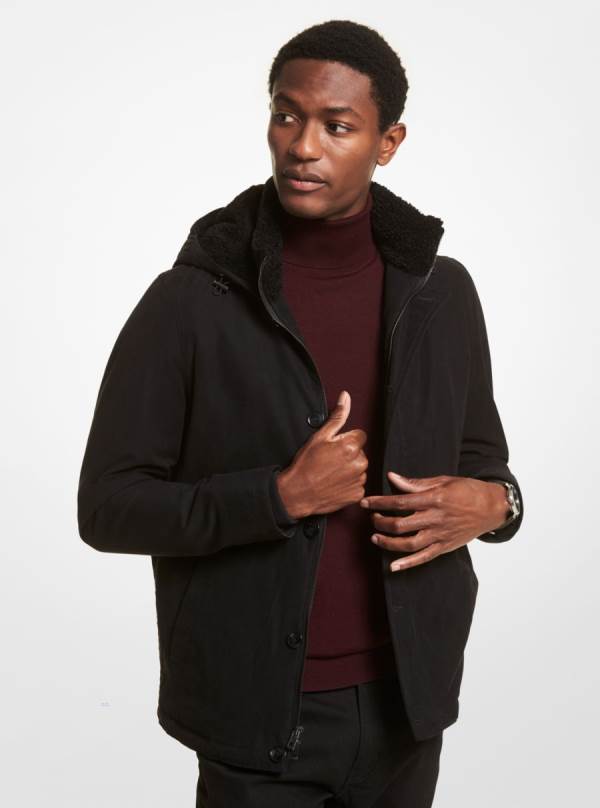 Panske Bundy Michael Kors Faux Sherpa-Trim Cotton Blend Parka Čierne - Oblecenie Michael Kors Outlet | SLOJX-7684